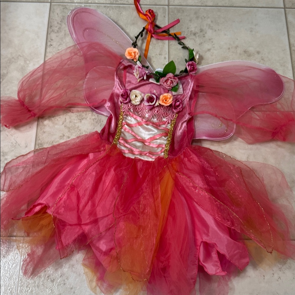 Halloween costume Pink and Orange Floral Fairy Headband size small 5-6